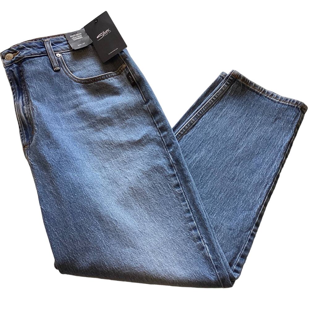 Silver Jeans Womens Mom High-Rise Tapered Blue Jeans 34x27 XL